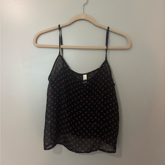 Rare American Apparel Black Chiffon Top with Red and Blue Pattern. VINTAGE! - Picture 1 of 5